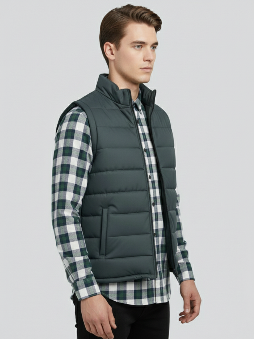 Payper Winter Sleeveless Zipper Mockneck Jacket For Men-Dark Grey-PH37