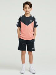 Ads Summer T Shirt & Short Suit For Kids-Peach with Slate Grey-BE3272/BR15710