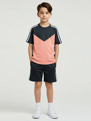 Ads Summer T Shirt & Short Suit For Kids-Peach with Slate Grey-BE3272/BR15710