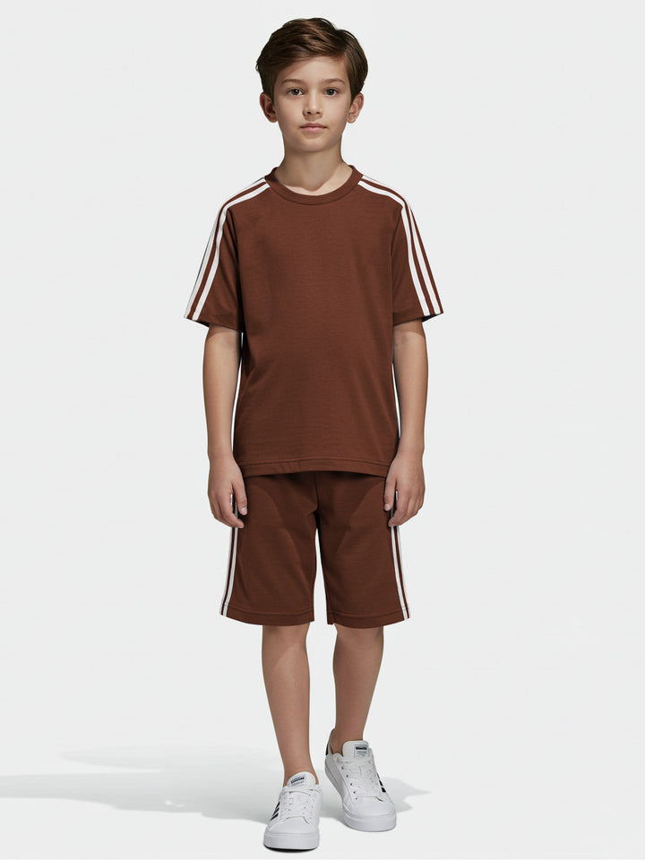 Ads Summer T Shirt & Short Suit For Kids-Dark Brown-BE3267/BR15697
