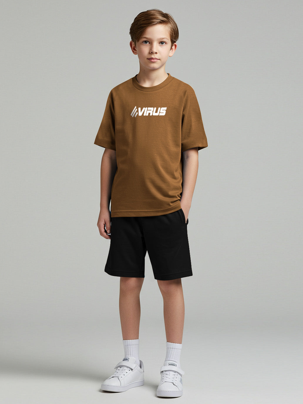 Ads Summer T Shirt & Short Suit For Kids-Dark Golden with Rosy Black-BE3269/BR15707