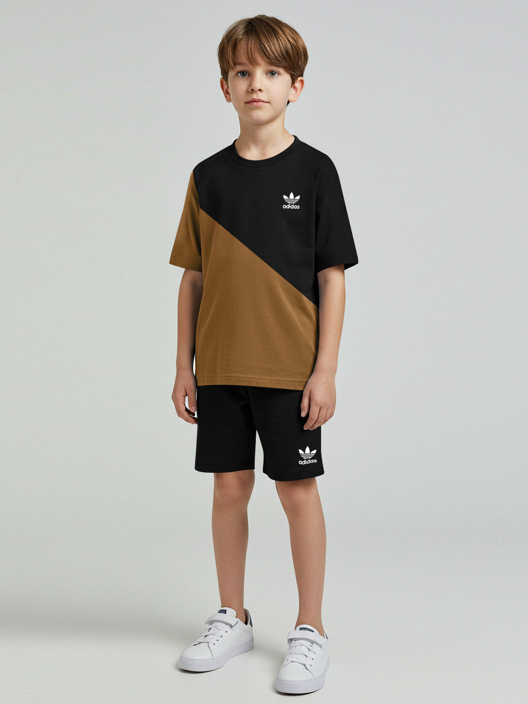 Ads Summer T Shirt & Short Suit For Kids-Golden with Black-BE3270/BR15708