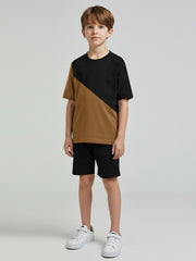 Ads Summer T Shirt & Short Suit For Kids-Golden with Black-BE3270/BR15708
