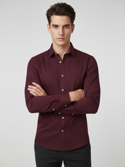 Rawgear 4 Side Lycra Slim Fit Long Sleeve Casual Shirt For Men-Dark Burgundy With Subtle Texture-RG09