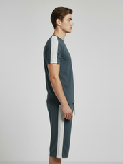 Summer Co Ord Set For Men-Dark Grey & White Panel-BE3200