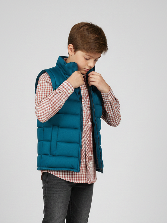 Payper Winter Sleeveless Zipper Mockneck Jacket For Kids-Zinc-PSJ06