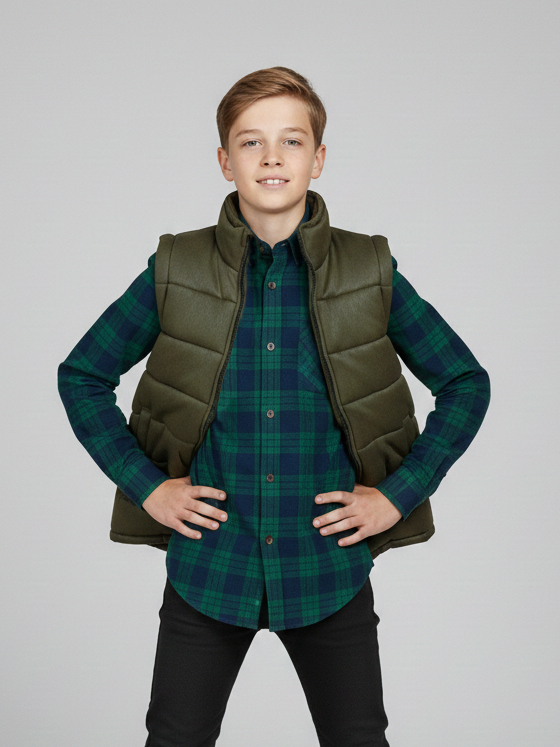 Payper Winter Sleeveless Zipper Mockneck Jacket For Kids-Olive Green-PSJ09