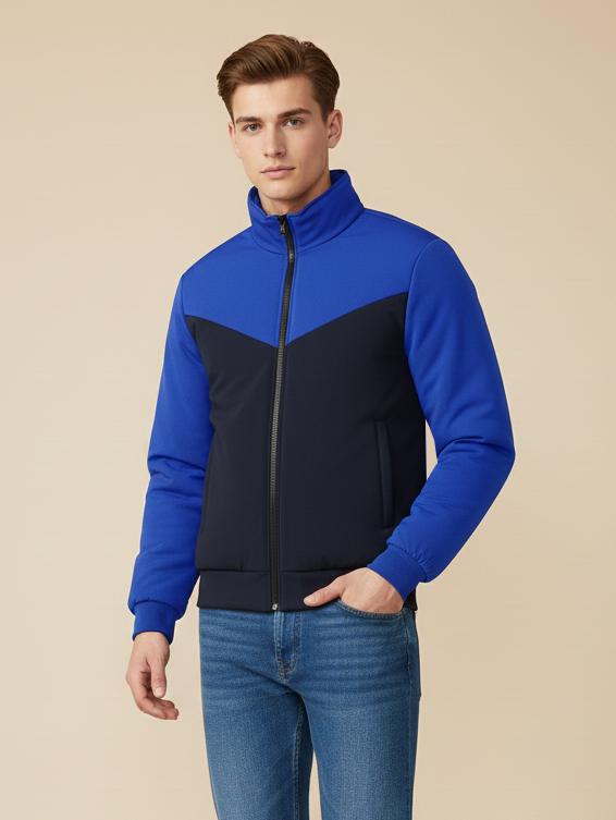 Payper Winter Zipper Mockneck Jacket For Men-Royal Blue & Dark Navy-PHPH34