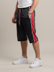 Stylish Knee Length Short For Men-Black With Red Stripe-BE6095
