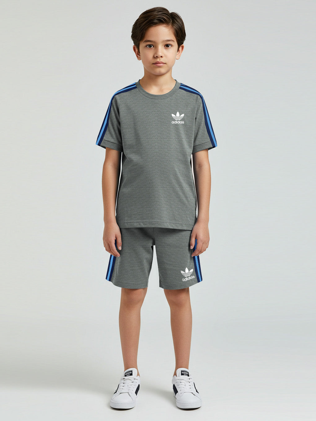Ads Summer T Shirt & Short Suit For Kids-Slate Green with Texture & Blue, Sky Stripe-BE3304/BR15742