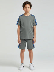 Ads Summer T Shirt & Short Suit For Kids-Slate Green with Texture & Blue, Sky Stripe-BE3304/BR15742