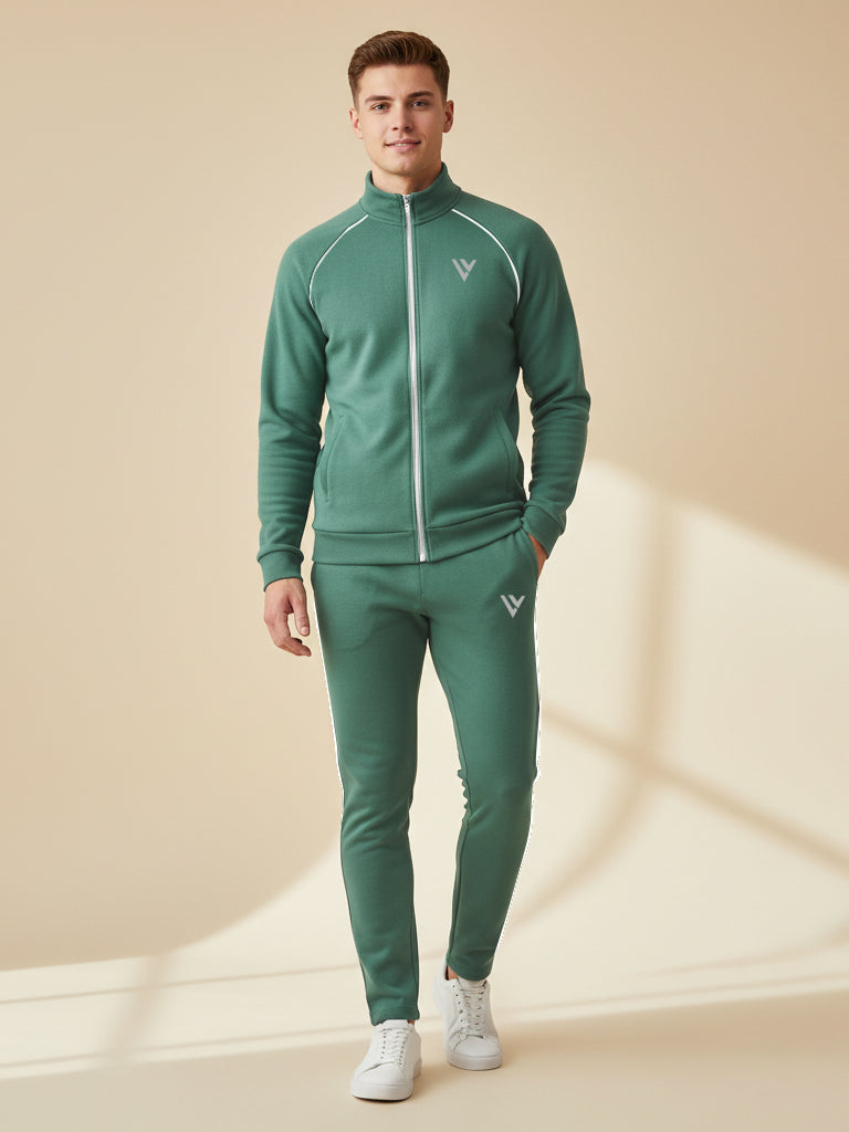 Louis Vicaci Fleece Zipper Tracksuit For Men-Zinc Green-LVTS02