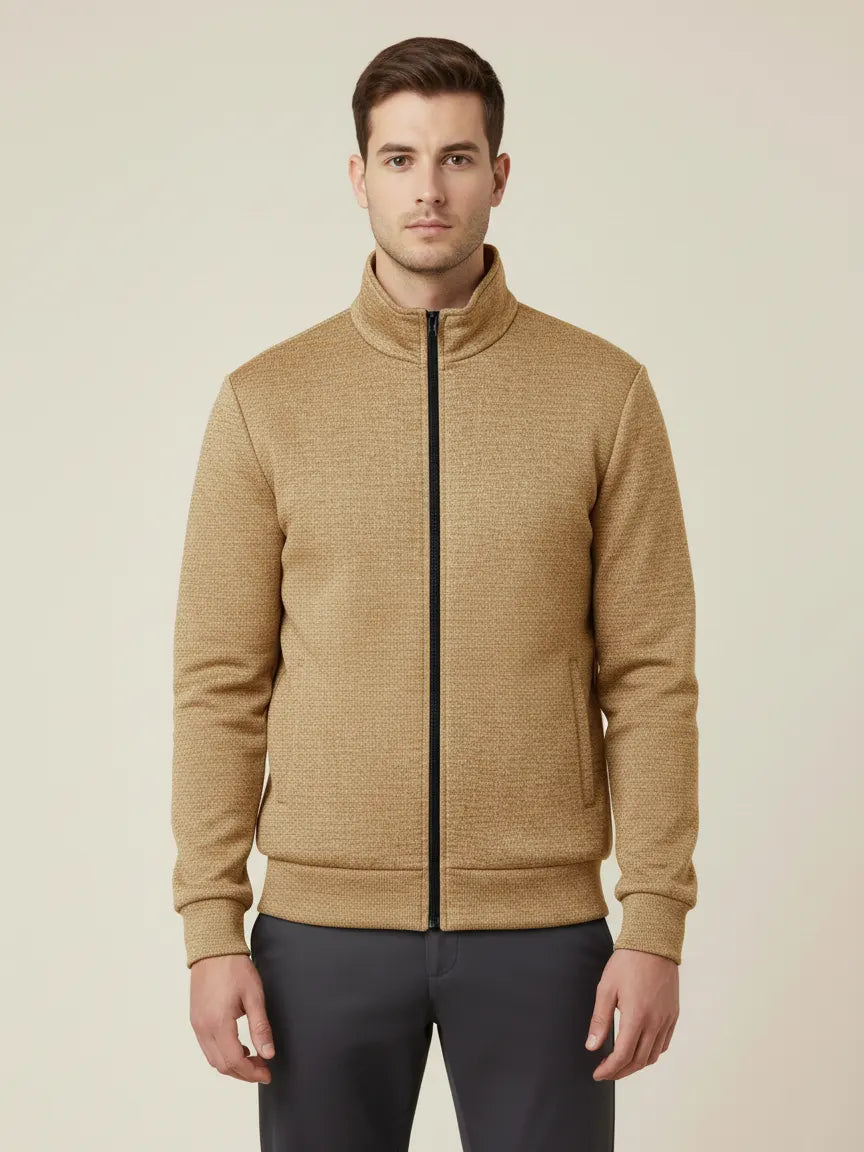 Payper Winter Zipper Mockneck Jacket For Men-Light Brown Melange-PH22