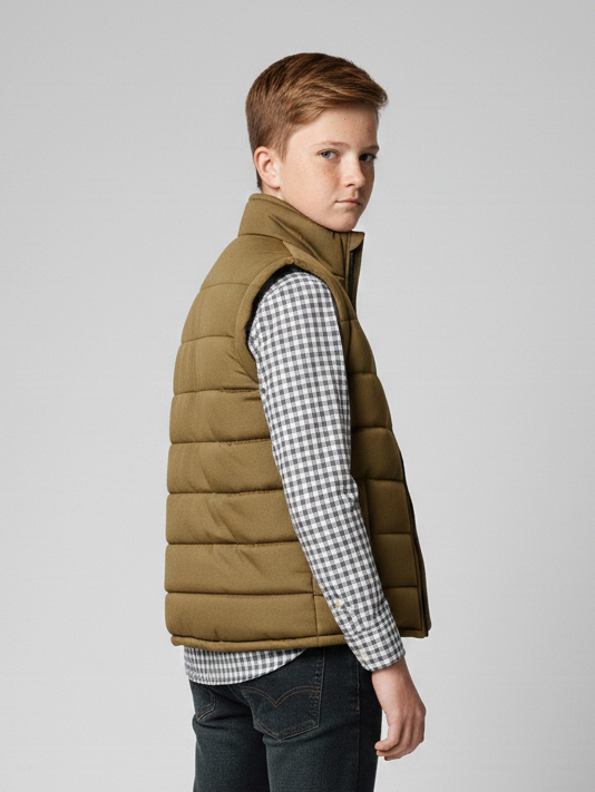 Payper Winter Sleeveless Zipper Mockneck Jacket For Kids-Brown-PSJ03