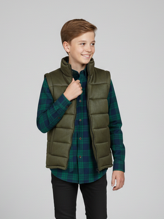 Payper Winter Sleeveless Zipper Mockneck Jacket For Kids-Olive Green-PSJ09