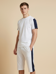Summer Co Ord Set For Men-Off White & Navy-BE1981