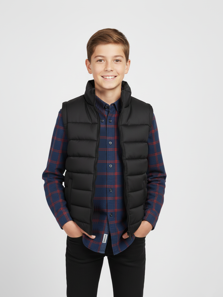 Payper Winter Sleeveless Zipper Mockneck Jacket For Kids-Black-PSJ02