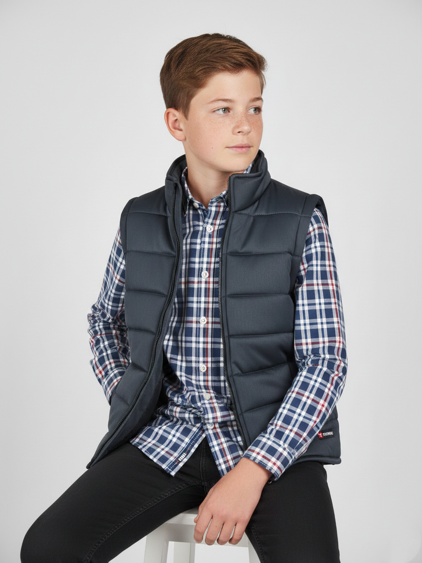 Payper Winter Sleeveless Zipper Mockneck Jacket For Kids-Dark Grey-PSJ04