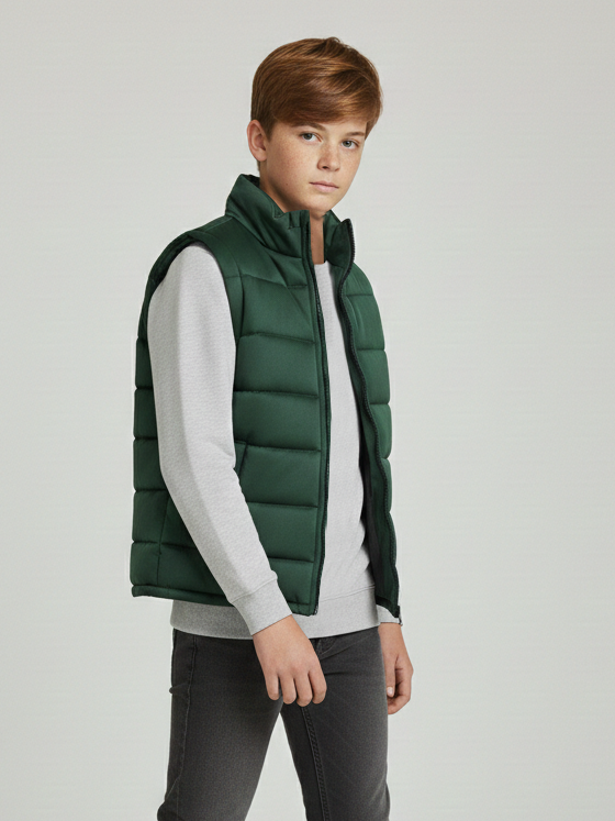 Payper Winter Sleeveless Zipper Mockneck Jacket For Kids-Forest Green-PSJ07