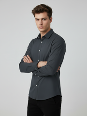 Rawgear 4 Side Lycra Slim Fit Long Sleeve Casual Shirt For Men-Dark Grey-RG11