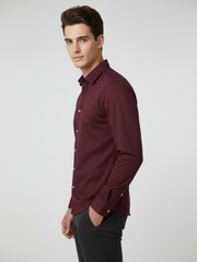 Rawgear 4 Side Lycra Slim Fit Long Sleeve Casual Shirt For Men-Dark Burgundy With Subtle Texture-RG09