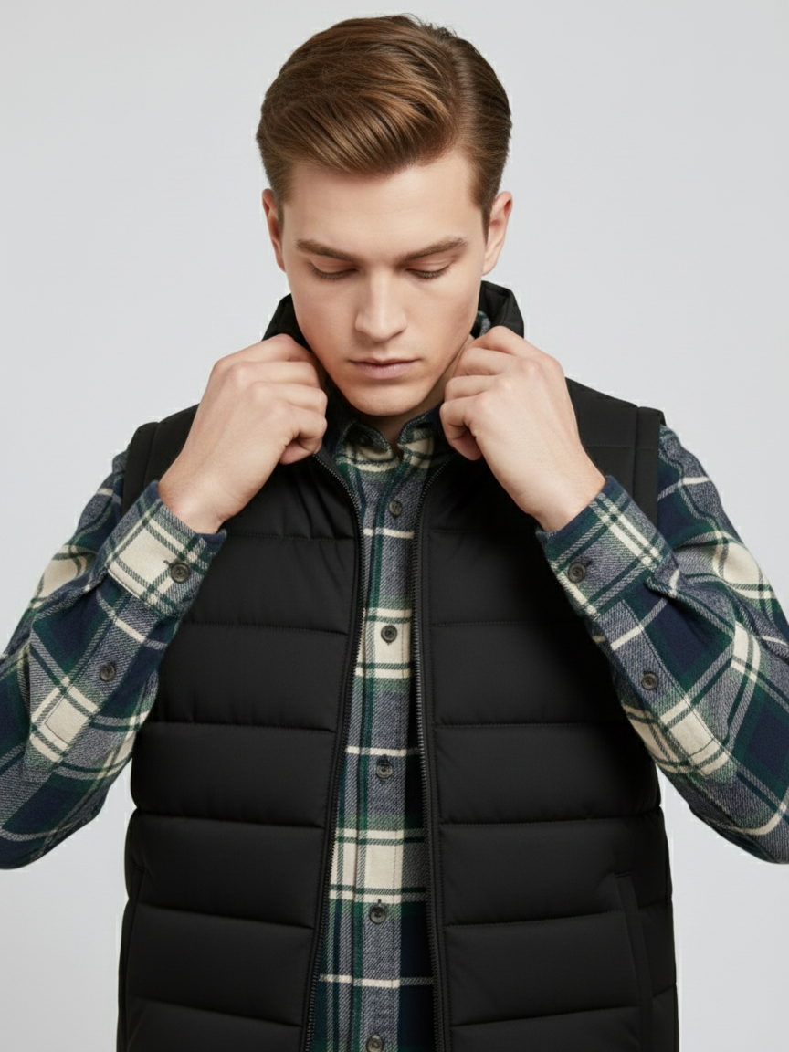 Payper Winter Sleeveless Zipper Mockneck Jacket For Men-Black-PH33