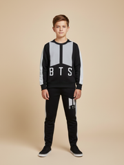 BTS Fleece Tracksuit For Kids-Black-USPT02