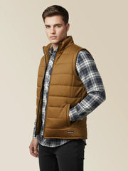 Payper Winter Sleeveless Zipper Mockneck Jacket For Men-Brown-PH19