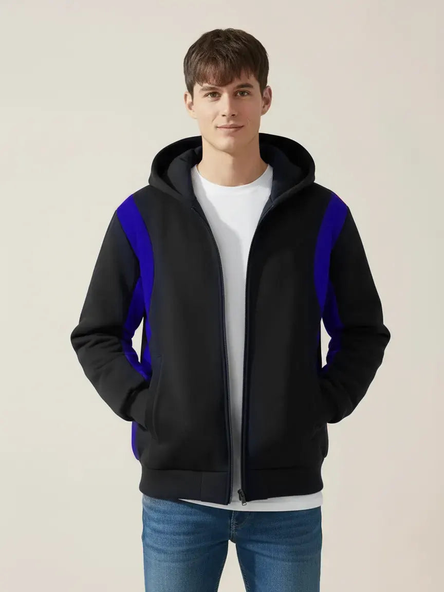 Louis Vicaci Zipper Winter Jacket For Men-Black With Royal Blue-PH12
