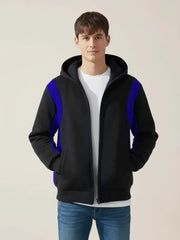 Louis Vicaci Zipper Winter Jacket For Men-Black With Royal Blue-PH12