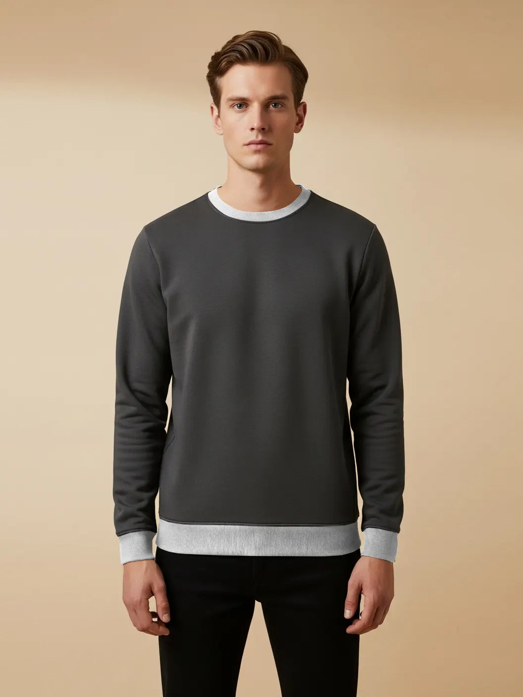 Upgrade Terry Fleece Funky Style Sweatshirt For Men-Charcoal Grey with Grey-BE2493
