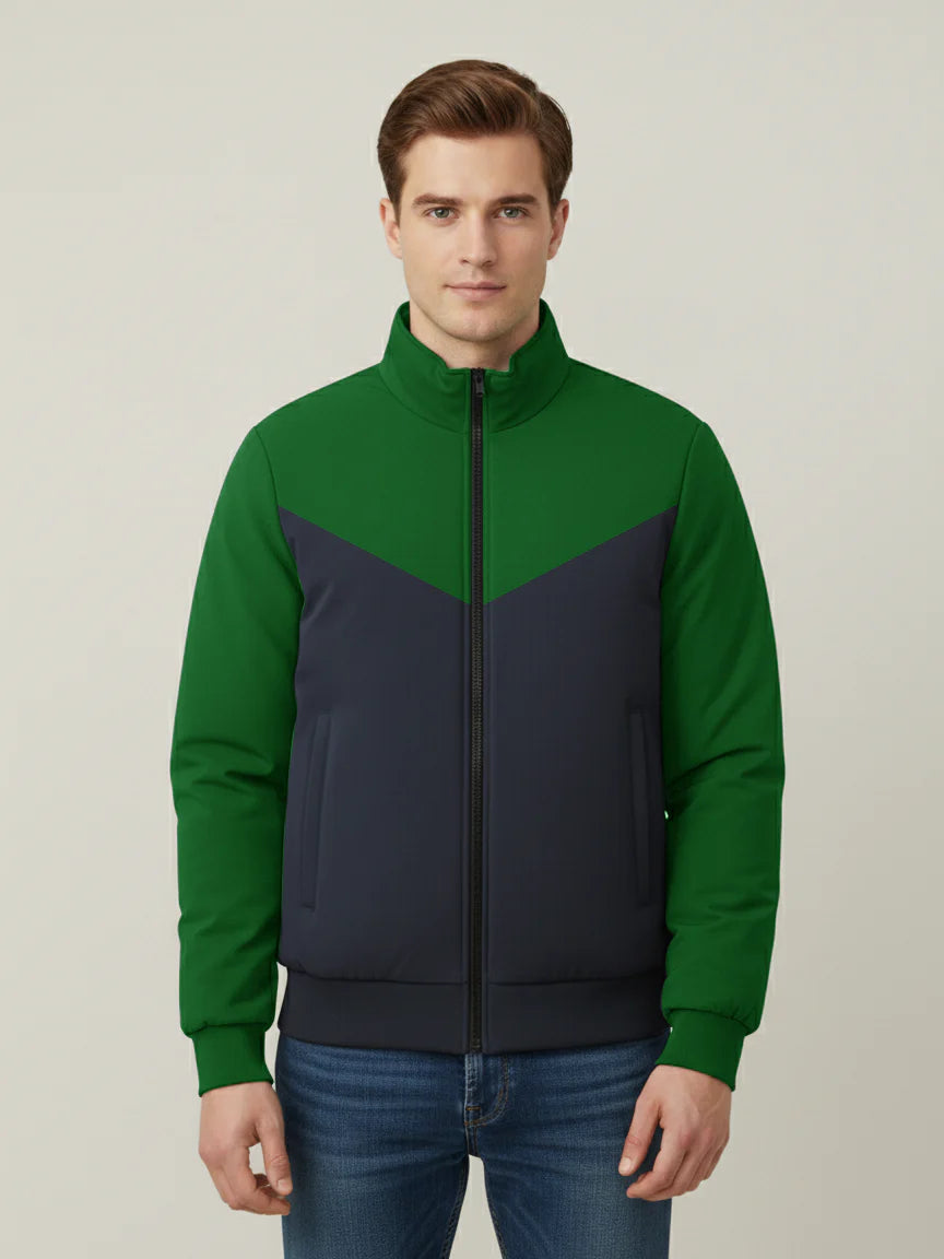 Payper Winter Zipper Mockneck Jacket For Men-Green & Dark Navy-PH26