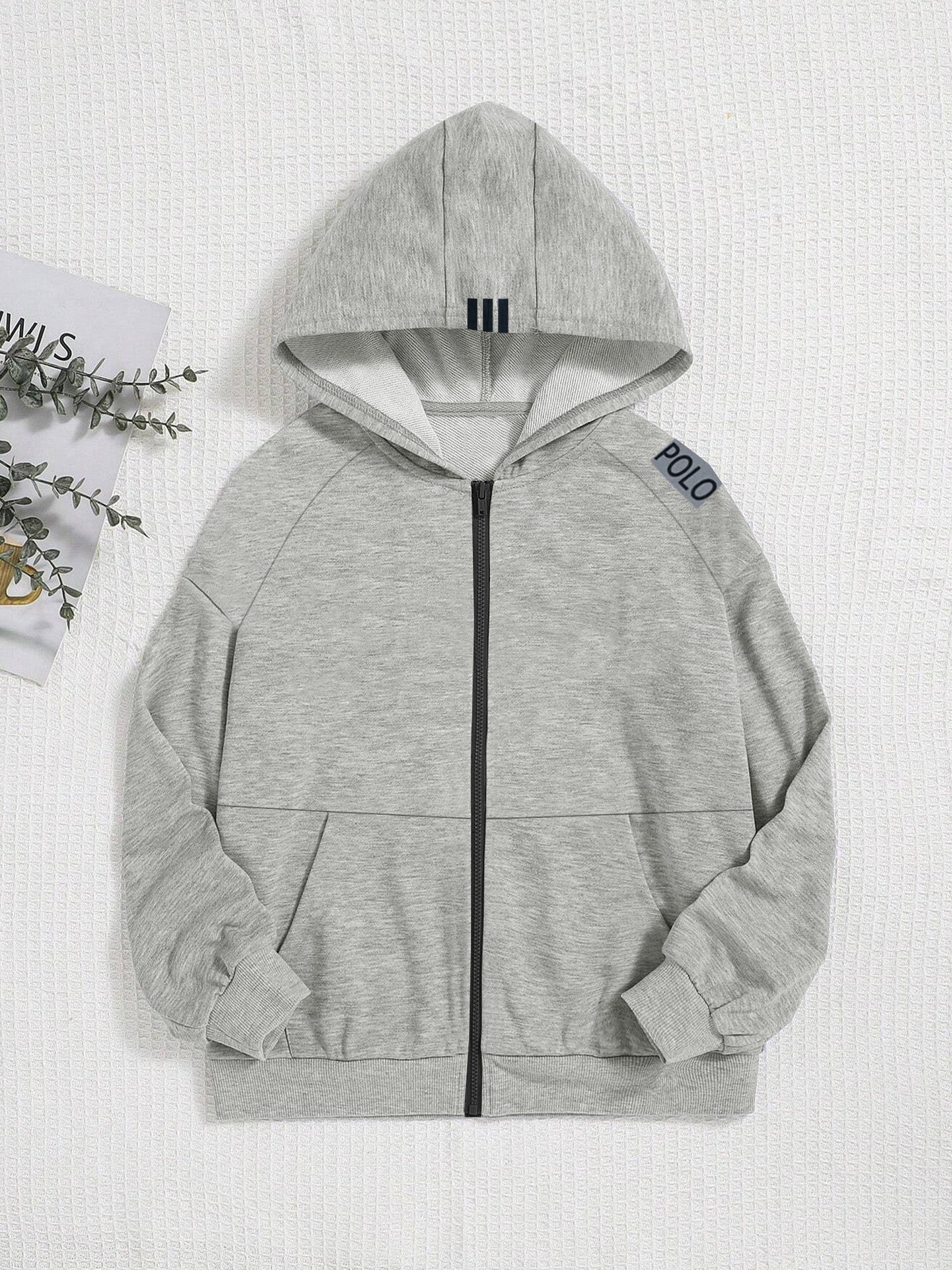 Nyc Polo Raglan Sleeve Fleece Zipper Hoodie For Kids-Grey Melange-SP1245/RT2308