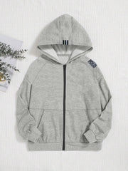 Nyc Polo Raglan Sleeve Fleece Zipper Hoodie For Kids-Grey Melange-SP1245/RT2308