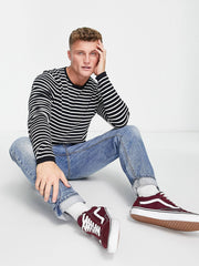 Aardo Fashion Wool Sweatshirt For Men-Dark Navy With White Stripes-SP1074/RT2218