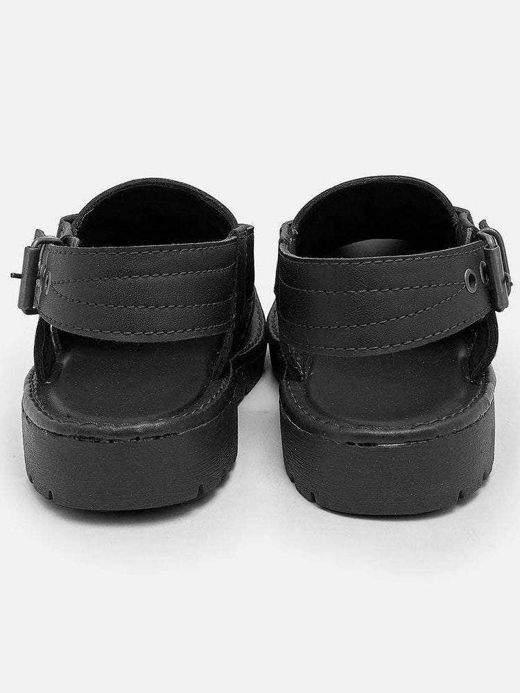 Men's Double Stitch Design Peshawari Chappal-Black-BE1157/BR13406