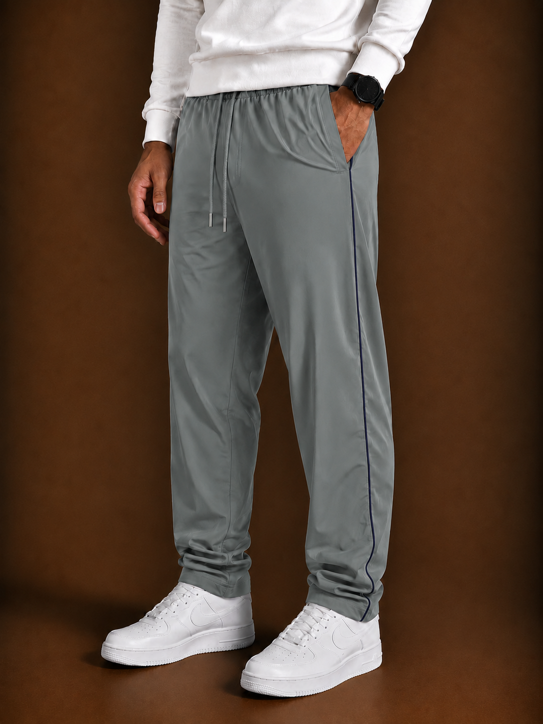 Stylish Regular Fit Both Season Trouser For Men dark salad grey with navy stripes tr15