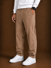 Stylish Regular Fit Both Season Trouser for men light brown with white stripes tr14