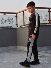 BTS Fleece Tracksuit For Kids-Black with Grey-BR868