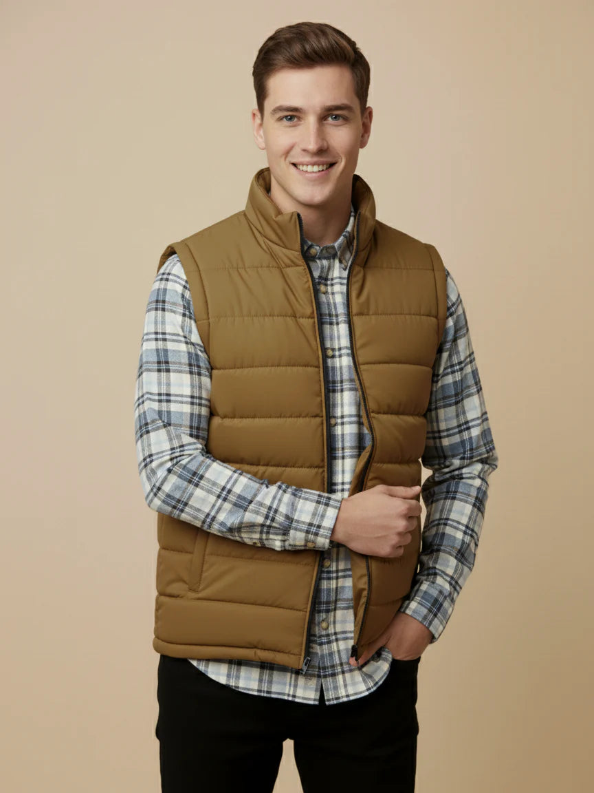 Payper Winter Sleeveless Zipper Mockneck Jacket For Men-Light Brown-PH25