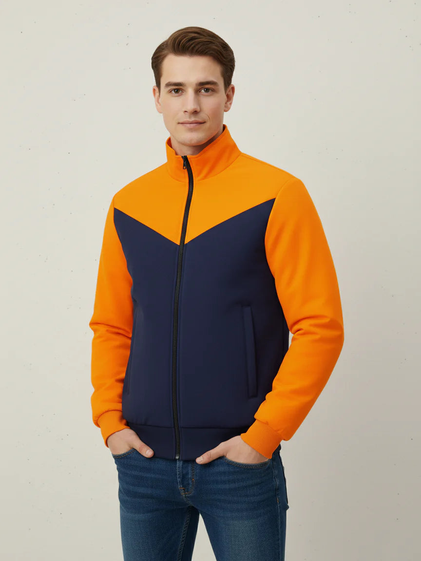 Payper Winter Zipper Mockneck Jacket For Men-Orange & Dark Navy-PH27
