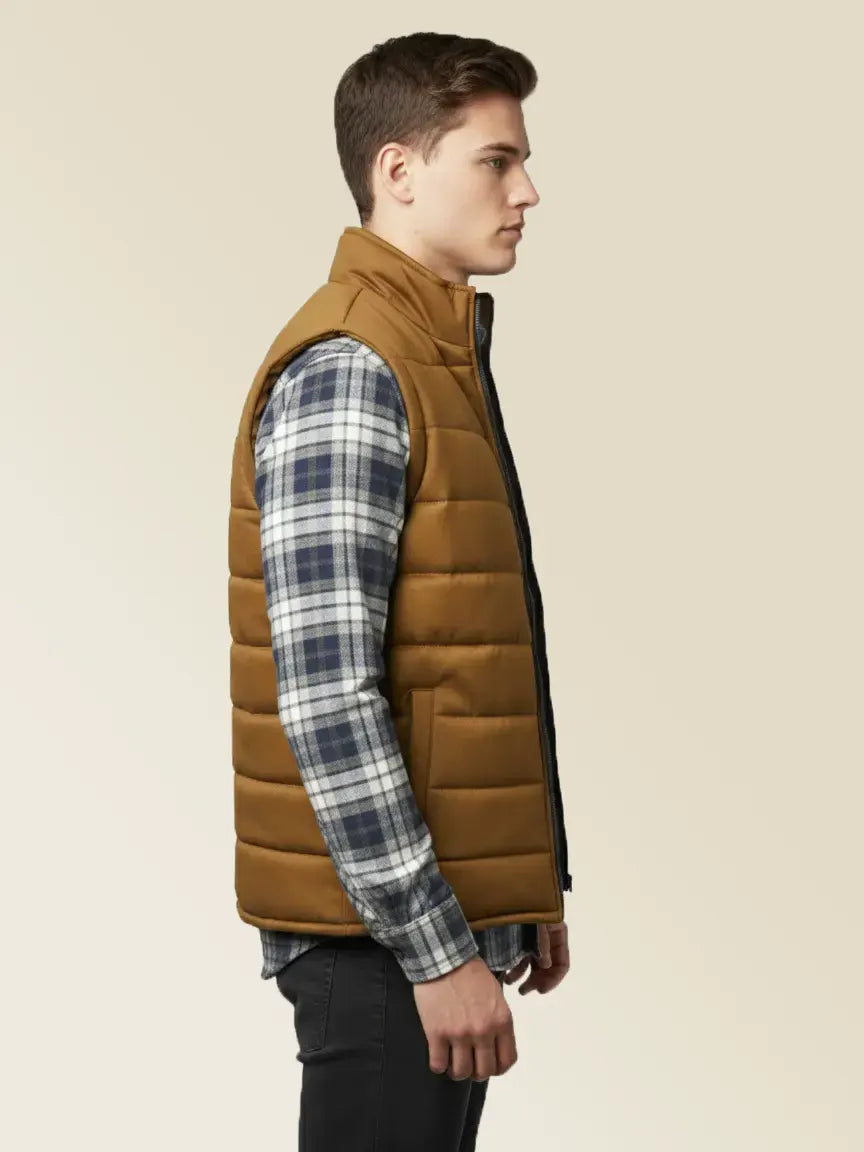 Payper Winter Sleeveless Zipper Mockneck Jacket For Men-Brown-PH19