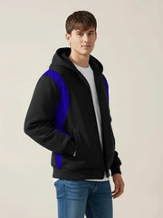 Louis Vicaci Zipper Winter Jacket For Men-Black With Royal Blue-PH12