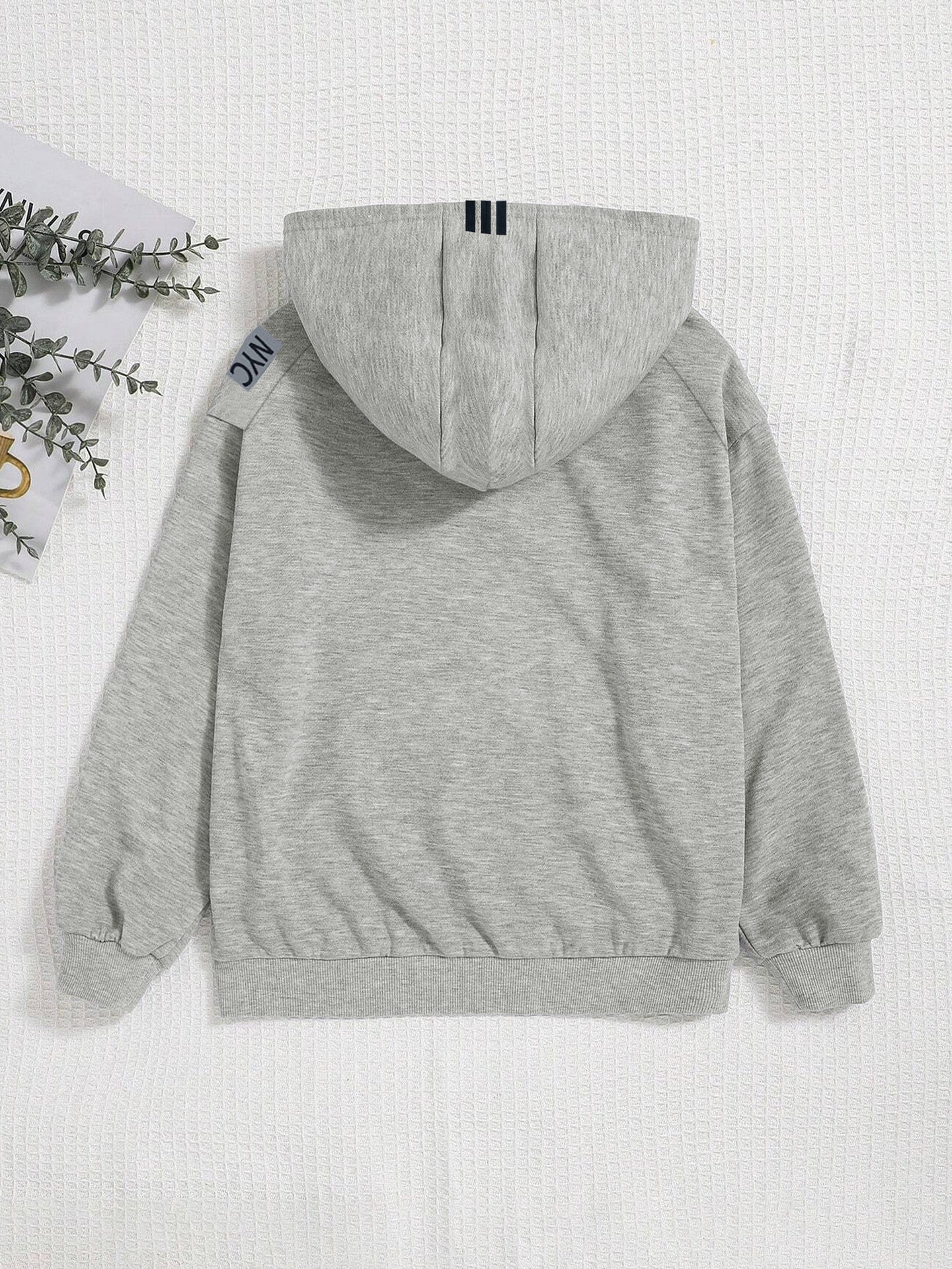 Nyc Polo Raglan Sleeve Fleece Zipper Hoodie For Kids-Grey Melange-SP1245/RT2308