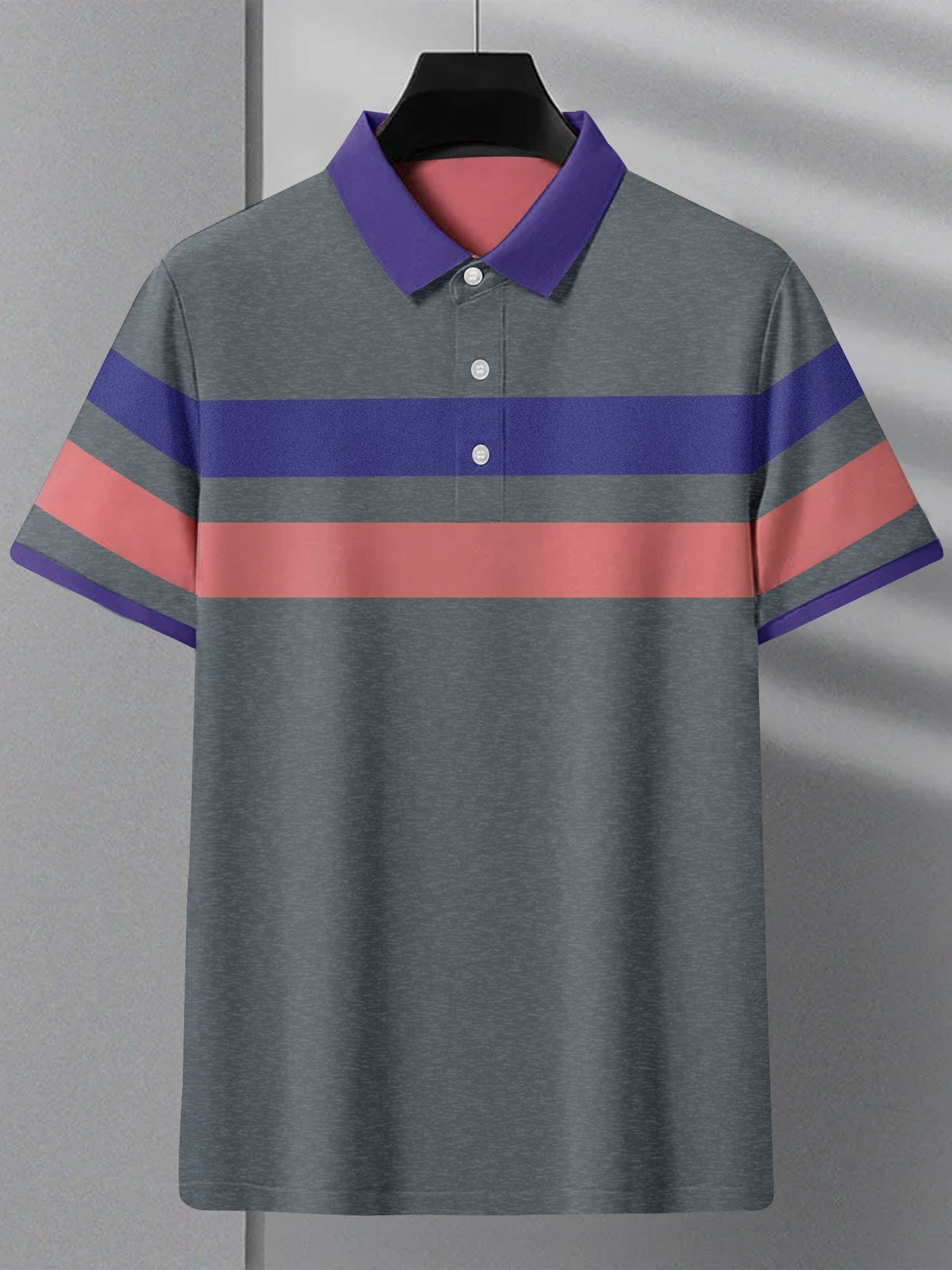 NXT Summer Polo Shirt For Men-Slate Blue Melange with Purple & Pink Stripe-SP1448/RT2336