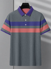 NXT Summer Polo Shirt For Men-Slate Blue Melange with Purple & Pink Stripe-SP1448/RT2336
