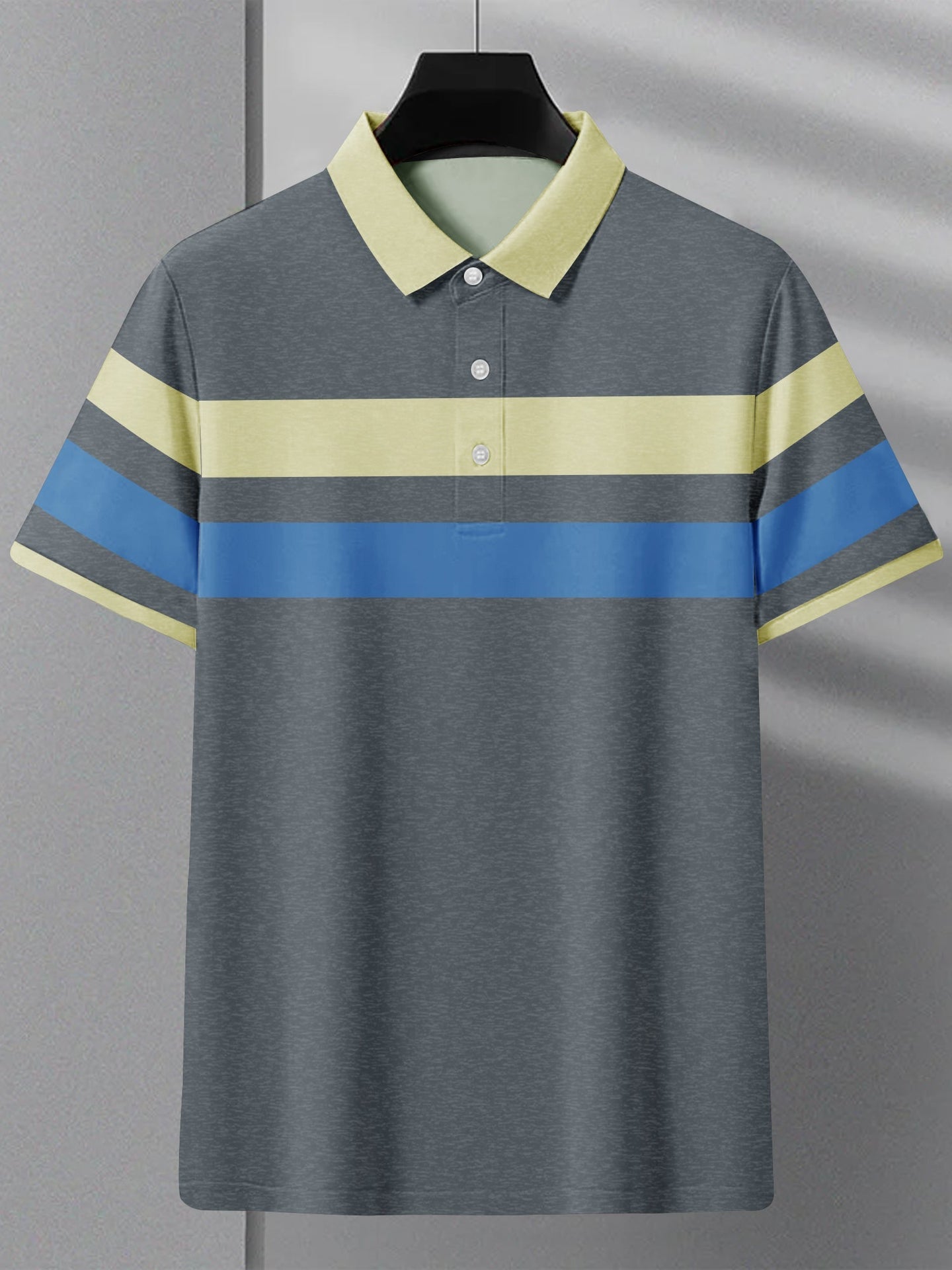 NXT Summer Polo Shirt For Men-Slate Blue Melange with Yellow & Blue Stripe-SP1446/RT2333