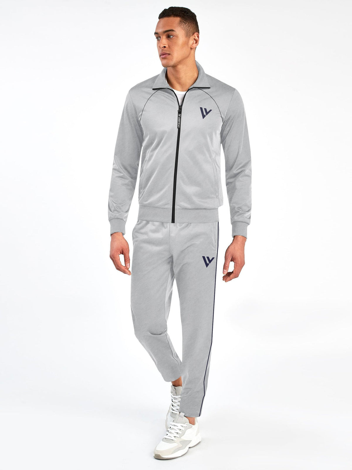 Louis Vicaci Fleece Zipper Tracksuit For Men-Light Grey-RT1378