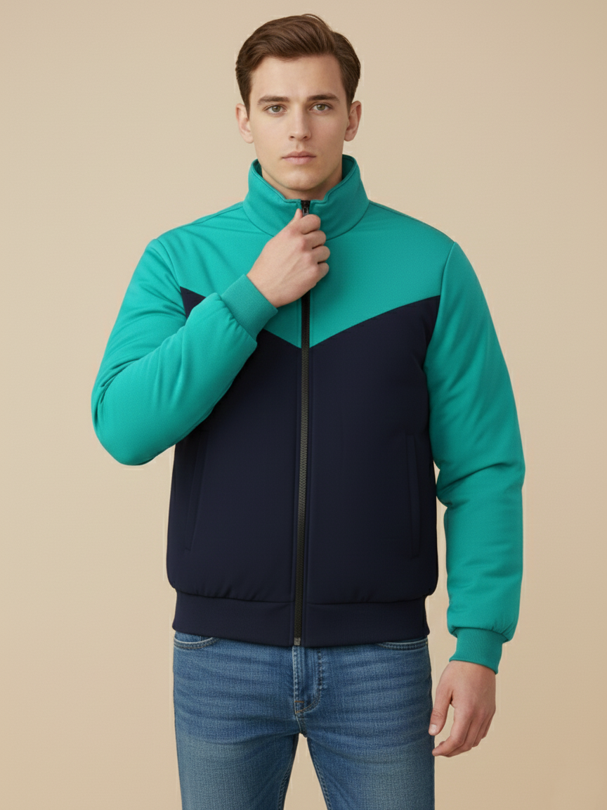 Payper Winter Zipper Mockneck Jacket For Men-Cyan Green & Dark Navy-PHPH33