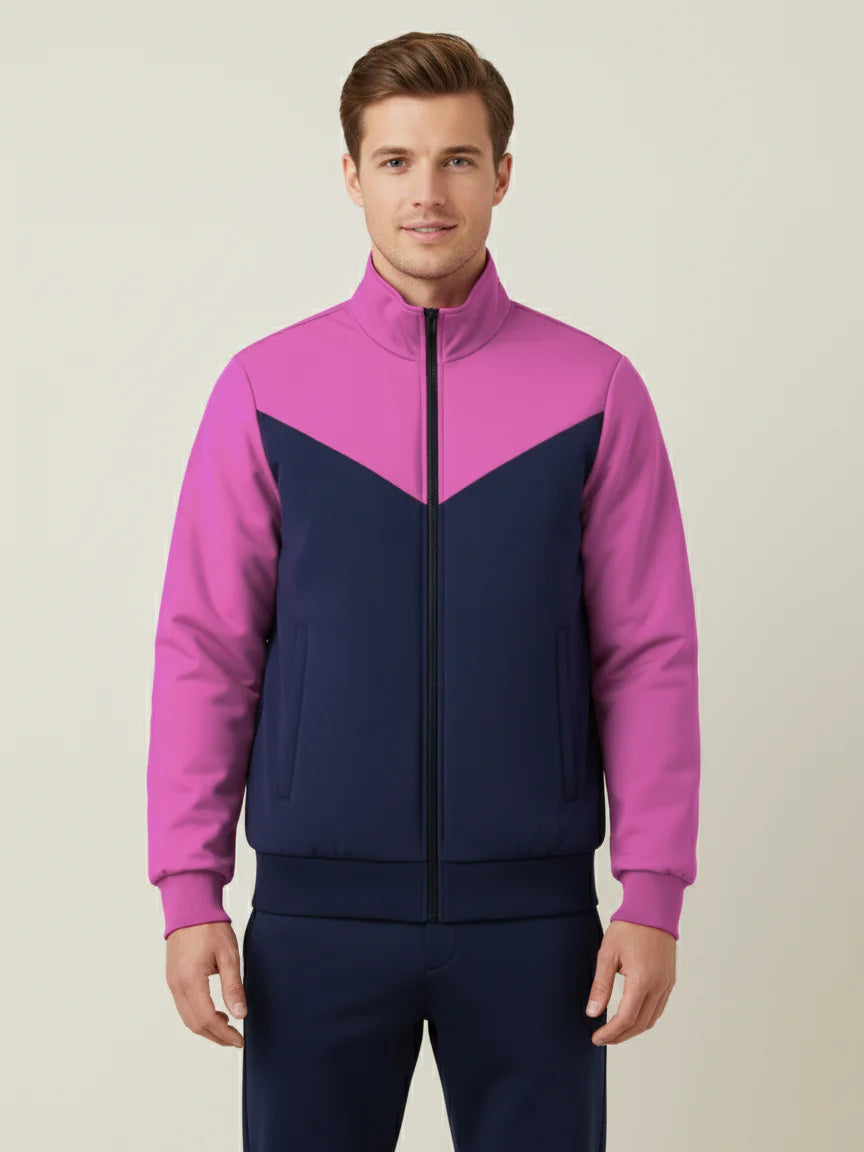Payper Winter Zipper Mockneck Jacket For Men-Pink & Dark Navy-PH28